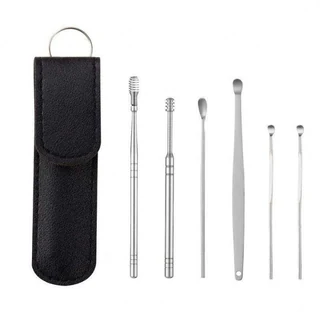 6PCS Ear Cleaner Set Stainless Steel With Lather Case
