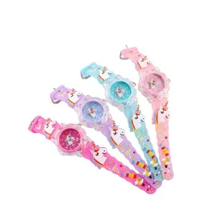 Unicorn Kids Wrist Watch featuring a transparent dial case and adjustable printed strap.