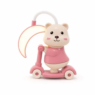 Cute Table Lamp bear design with LED moon light on scooter