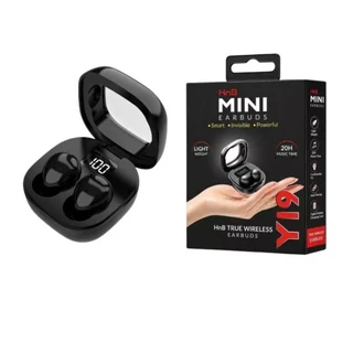 HnB Y19 Mini TWS Wireless Earbuds showing the LED battery display on the charging case