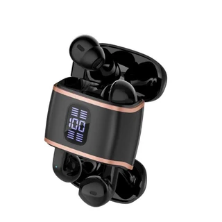 TWS Wireless Earbuds LED Display showing 100 percent battery
