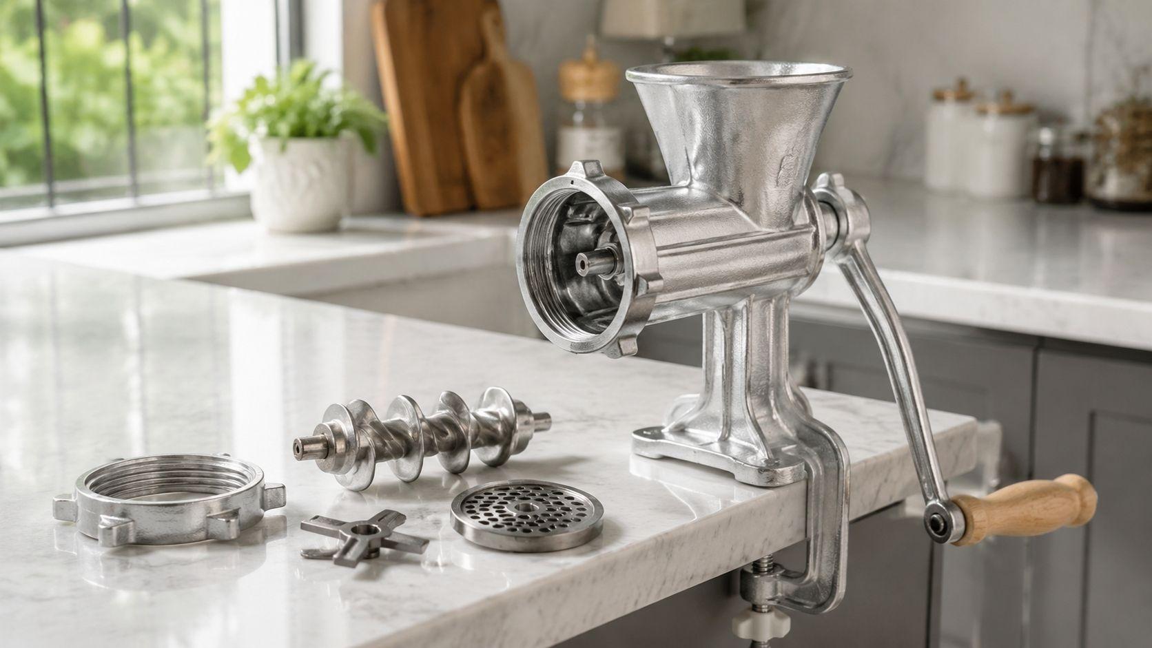 Manual Meat Grinder-এর handle, cutting plate ও base পরীক্ষা