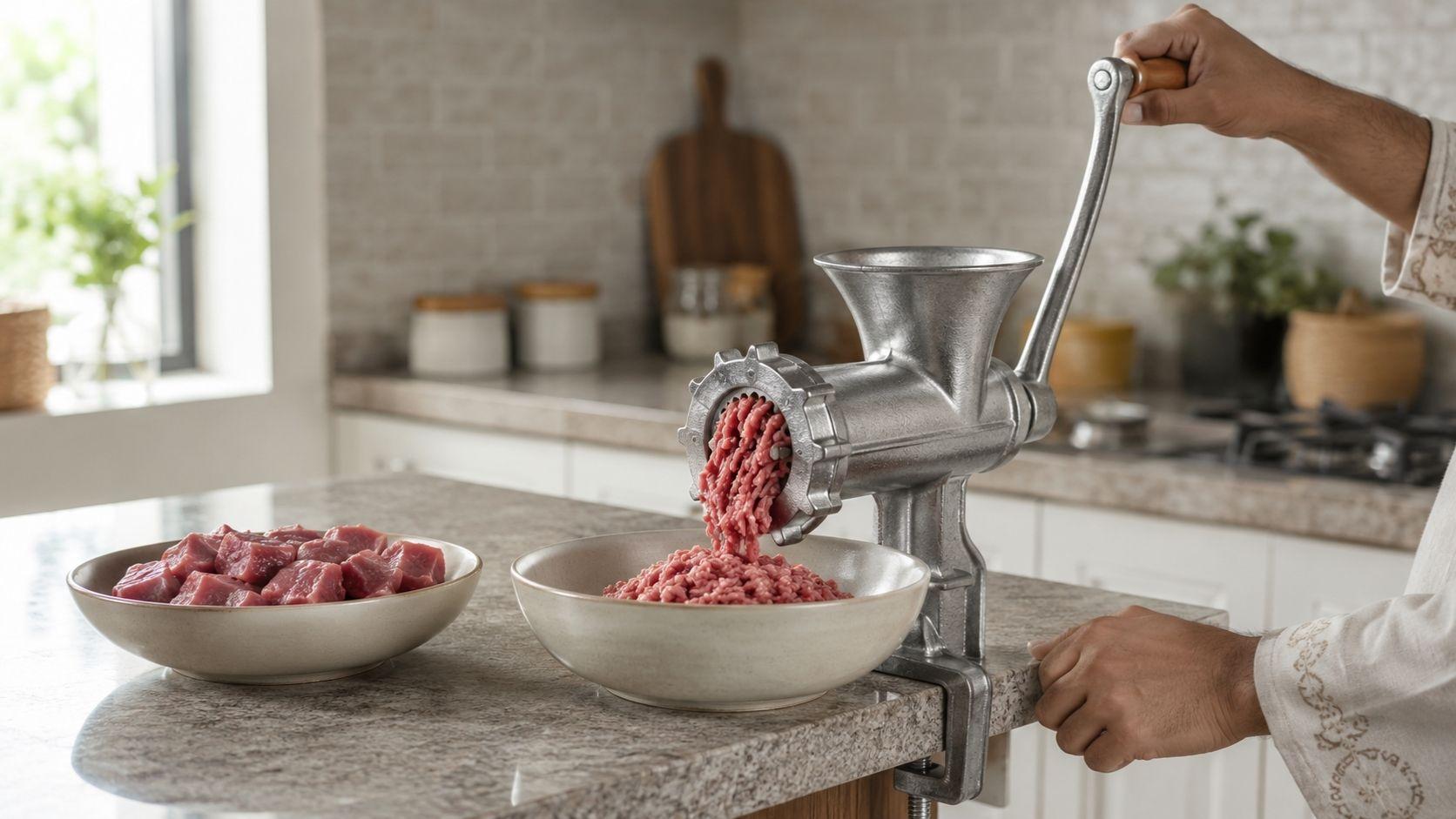 ছোট boneless meat pieces দিয়ে Manual Meat Grinder নিরাপদে ব্যবহার