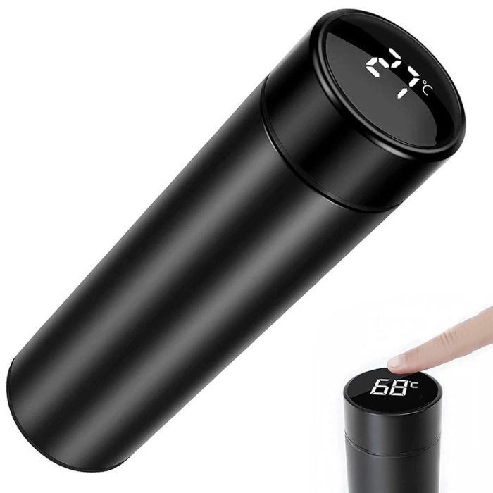 Close-up view of the LED digital screen on the thermal mug
