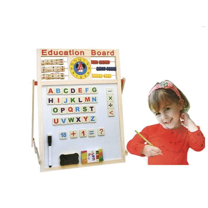 Double Sided Wooden Educational Board learning kit with chalk, marker, eraser and activity cards.