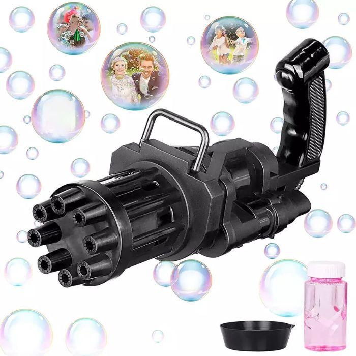 Electric Bubble Gun Machine full set with bubble solution bottle and dipping tray.