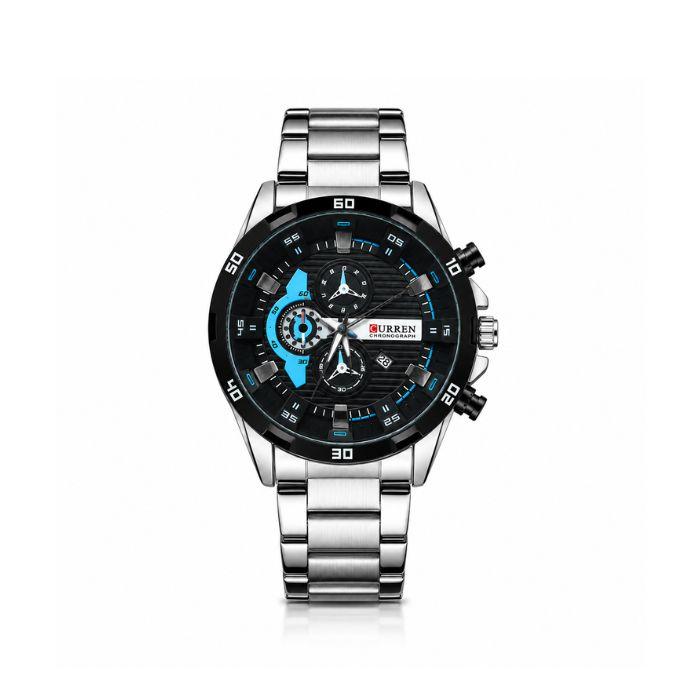 Curren Chronograph Watch black dial with blue white bacground