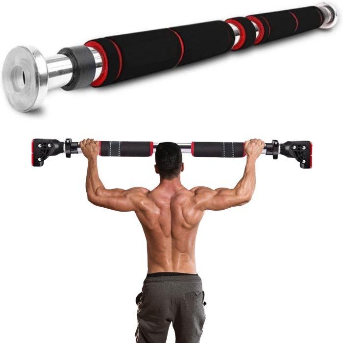 Adjustable doorway pull-up bar with soft foam grips for comfortable home exercise