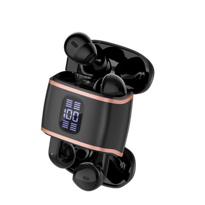 TWS Wireless Earbuds LED Display showing 100 percent battery