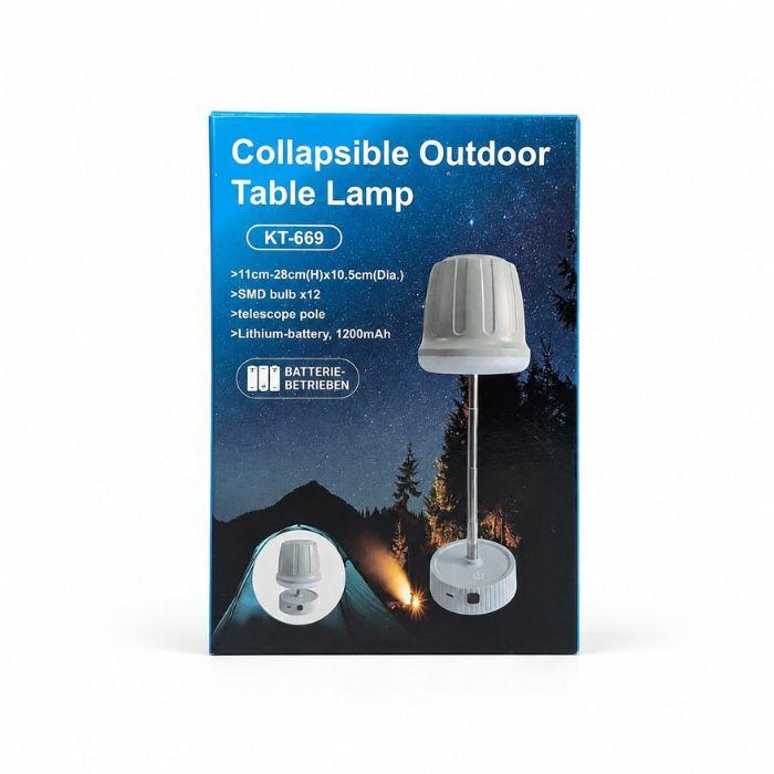 Rechargeable collapsible camping lamp with adjustable height and bright LED lighting