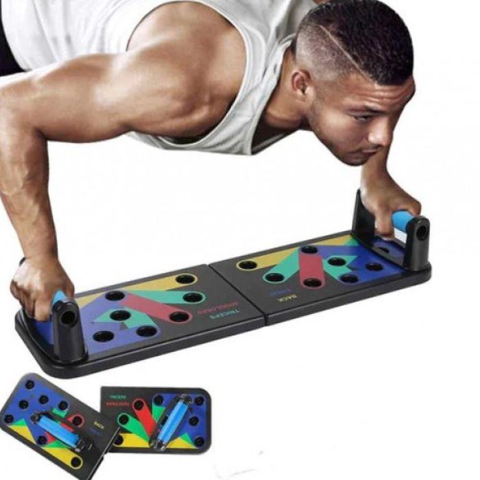FOLDABLE PUSH UP BOARD front view with colour-coded slots and foldable workout